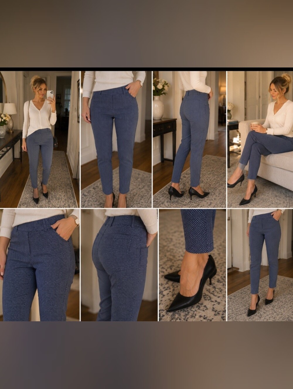 Slim Pull-On Skinny Pants in Navy Microdot